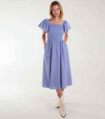 Blue Vanilla Pale Blue Stripe Shirred Midi Dress