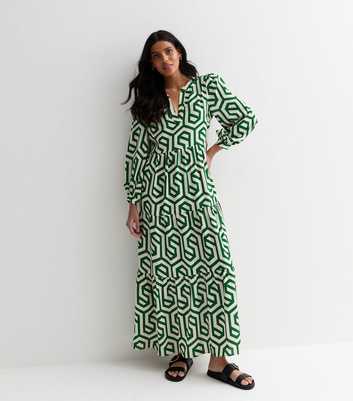 Gini London Green Abstract Print Long Sleeve Maxi Dress
