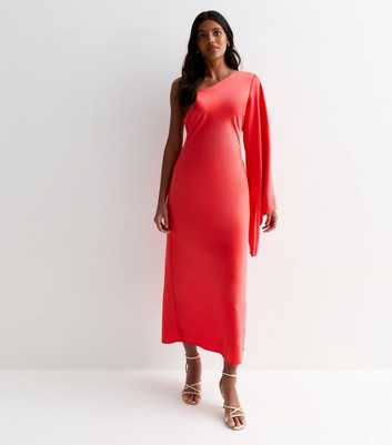 Red Satin One Shoulder Maxi Dress