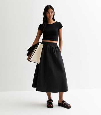 Gini London Black Elasticated Waist Midi Skirt