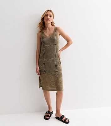 JDY Olive Crochet Side Split Midi Dress