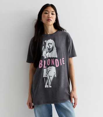 Dark Grey Acid Wash Cotton Blondie Logo T-Shirt
