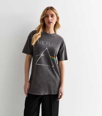 Dark Grey Cotton Pink Floyd Logo Oversized T-Shirt