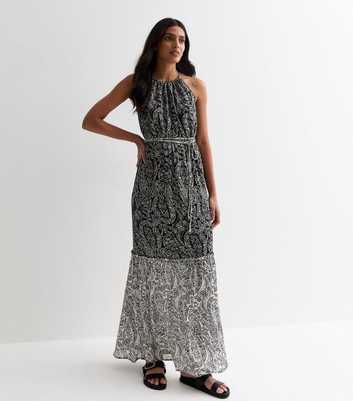 Gini London Black Abstract Print Halter Maxi Dress