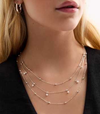 Silver Faux Pearl Layered Chain Necklace
