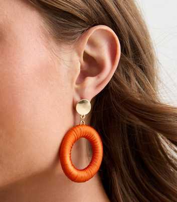 Bright Orange Thread Wrap Drop Earrings