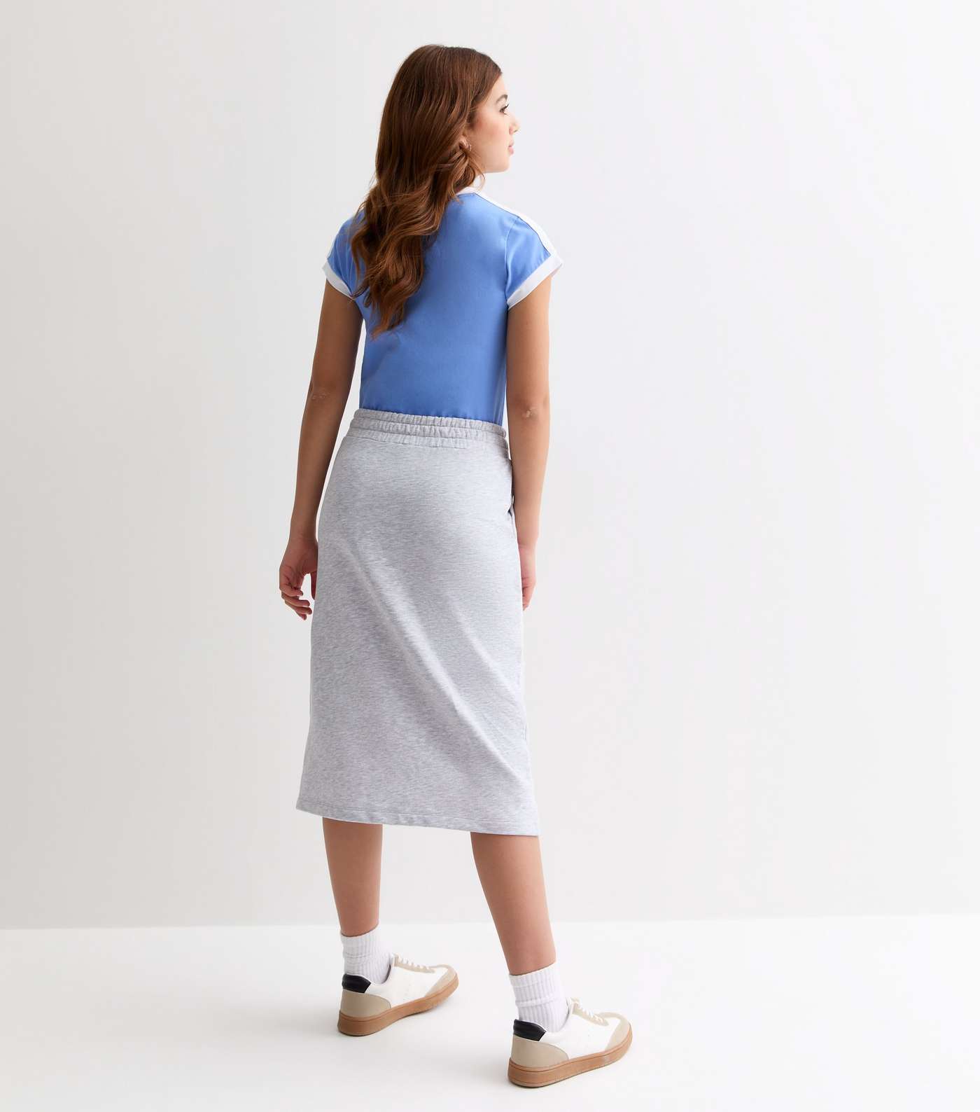 Girls Grey Jersey Drawstring Midi Skirt Image 5