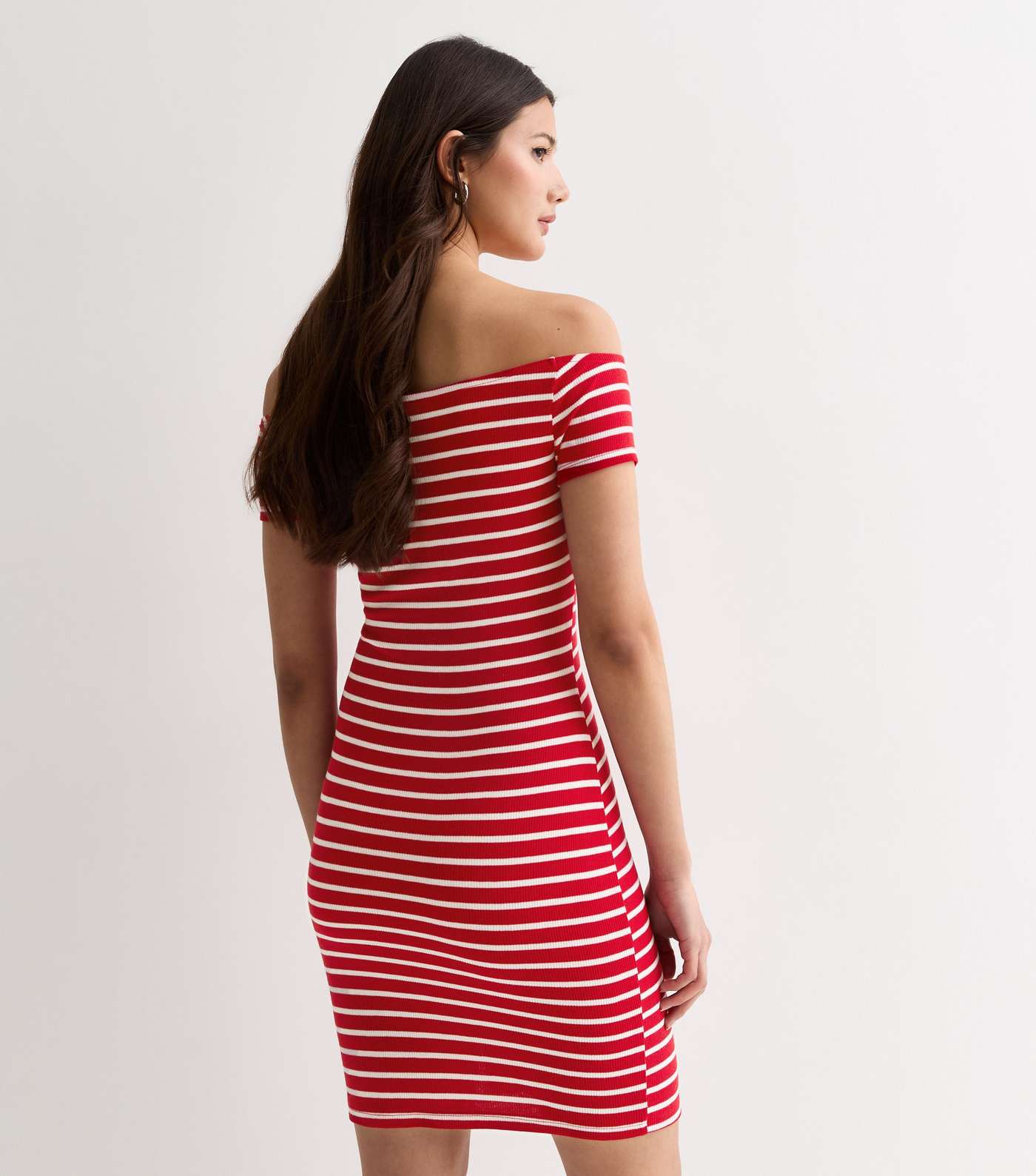 Red Stripe Jersey Bardot Mini Dress Image 4
