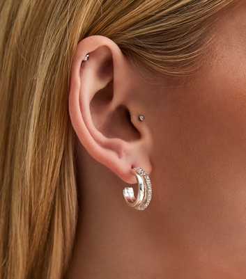 Silver Diamanté Double Mini Hoop Earrings
