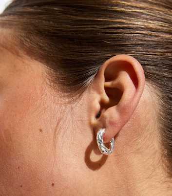 Real Silver Plate Twist Hoop Earrings