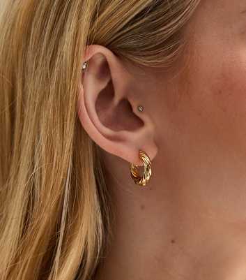 Real Gold Plate Twist Hoop Earrings