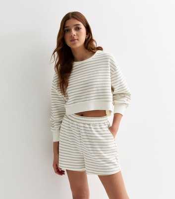 Girls White Stripe Jersey Shorts