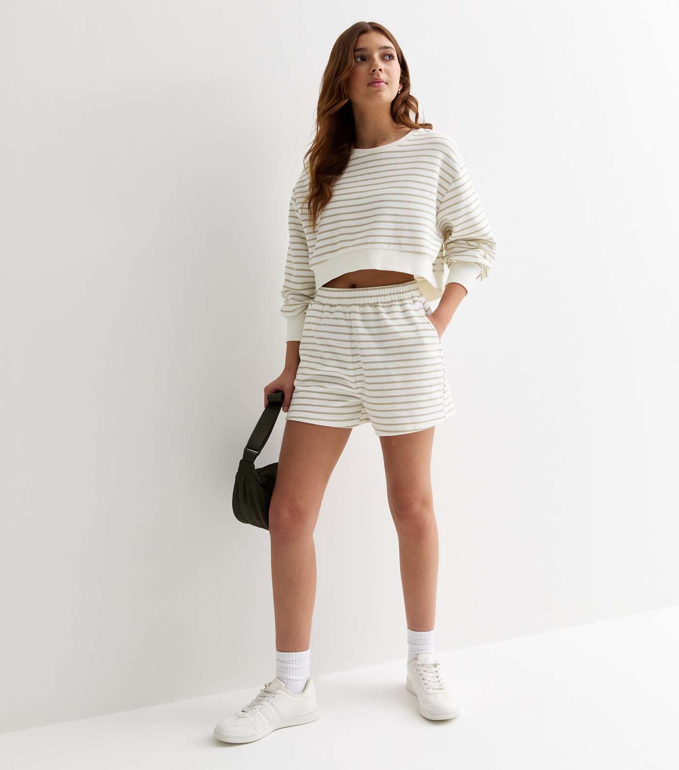 Girls White Stripe Jersey Shorts Image 3