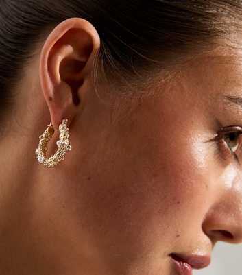 Gold Faux Pearl Diamanté Hoop Earrings