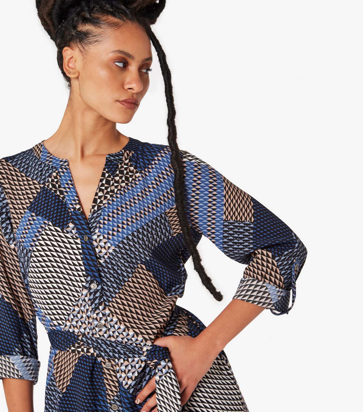 Apricot Geometric Patchwork Shirt Dress Image 4