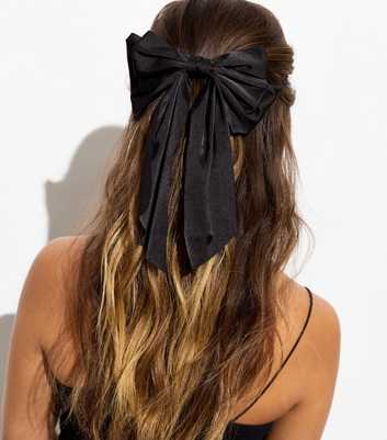 Black Satin Large Bow Hair Slide