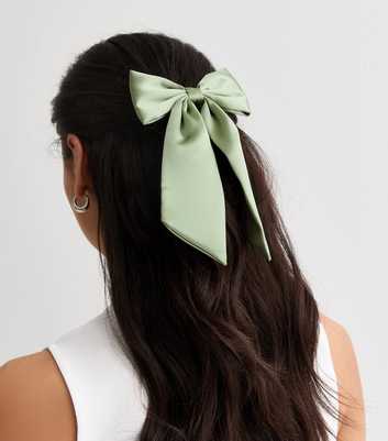 Light Green Satin Bow Hair Slide