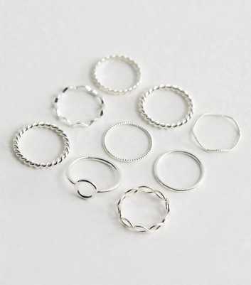 9 Pack Silver Mixed Stacking Rings
