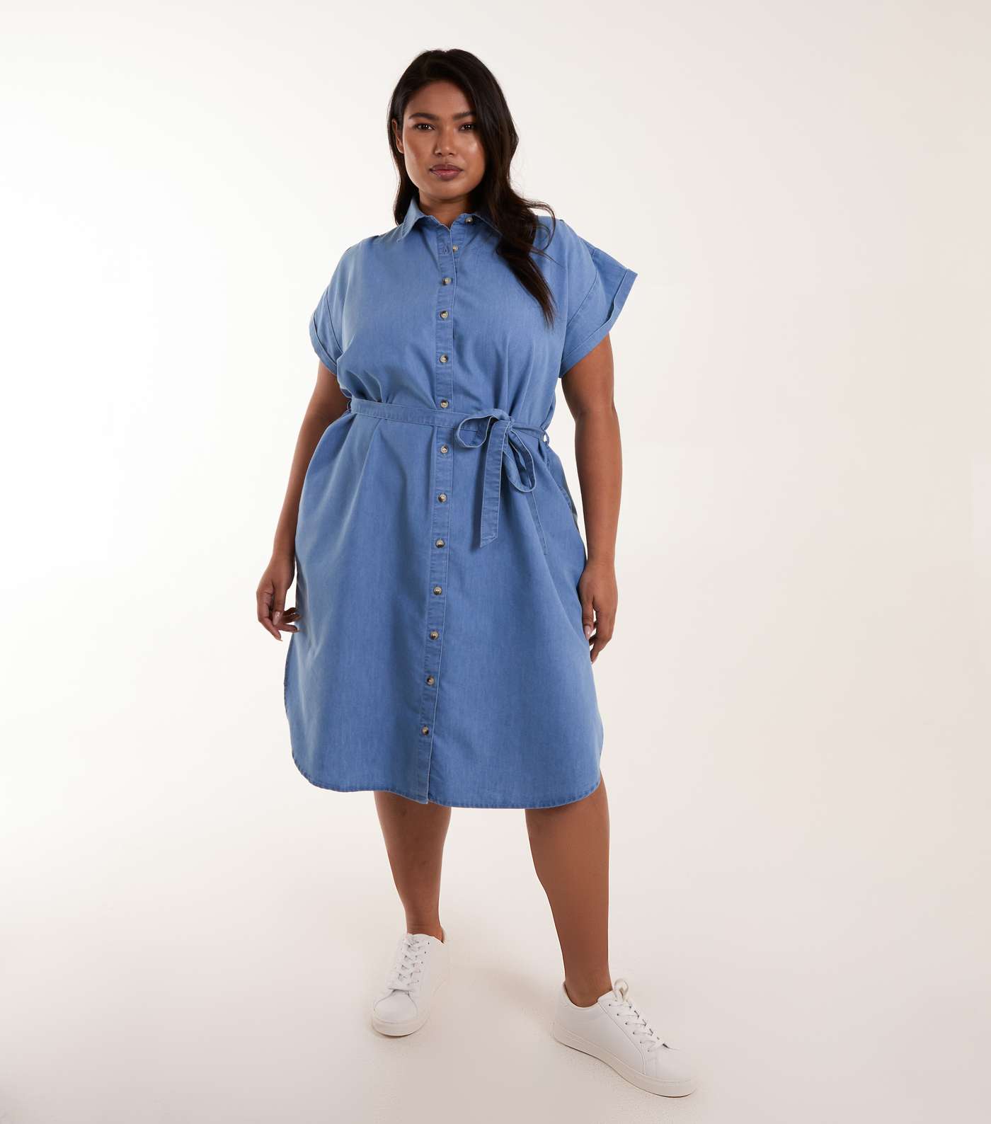 Blue Vanilla Curves Blue Belted Shirt Midi Dress Image 2