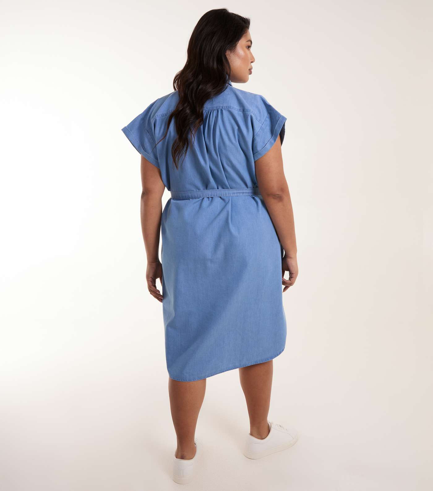 Blue Vanilla Curves Blue Belted Shirt Midi Dress Image 4
