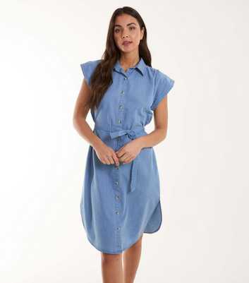 Blue Vanilla Blue Cotton Belted Mini Shirt Dress