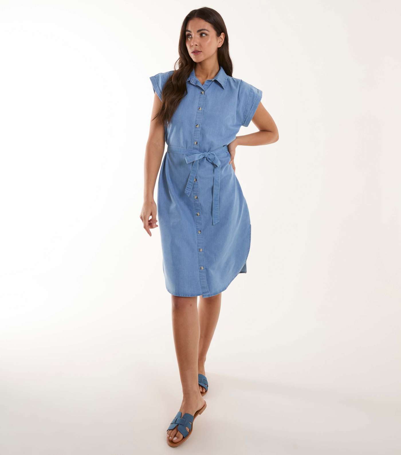 Blue Vanilla Blue Cotton Belted Mini Shirt Dress Image 2