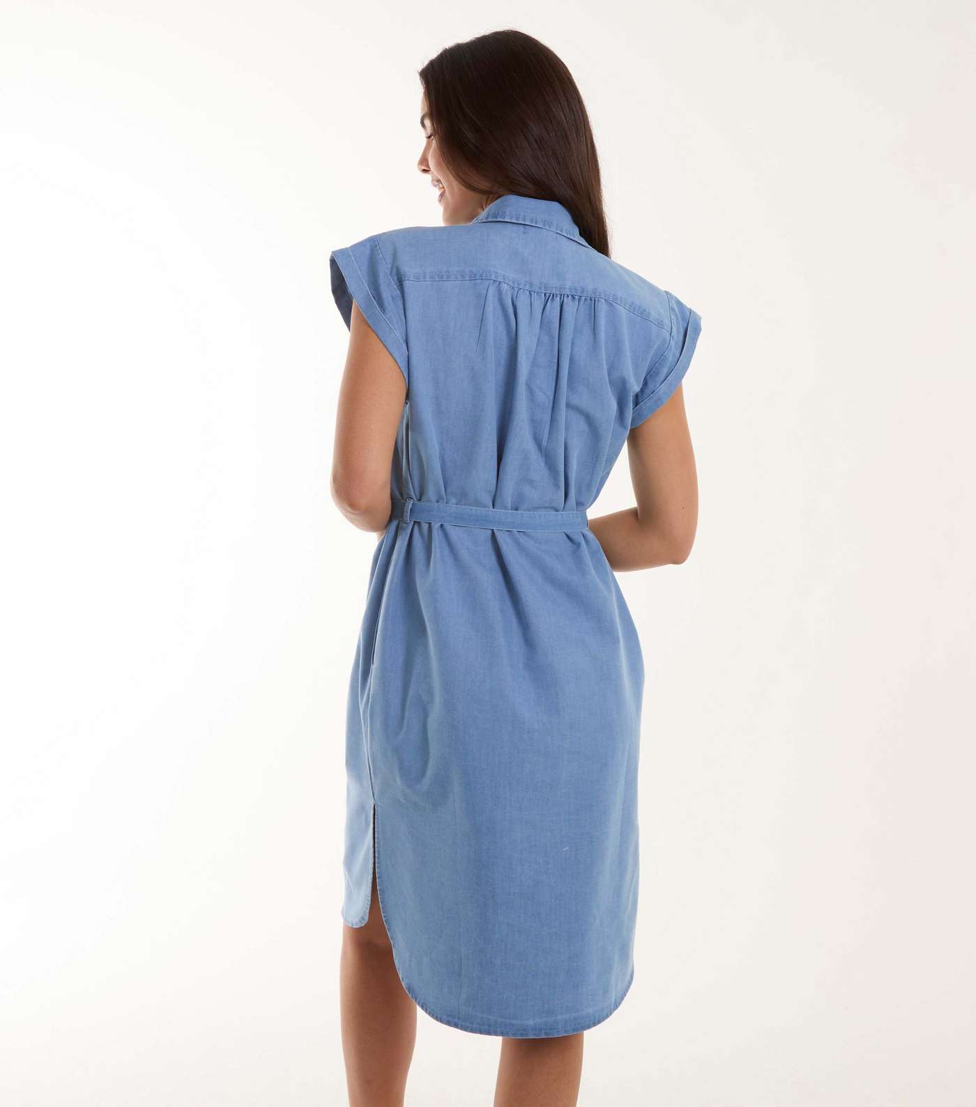 Blue Vanilla Blue Cotton Belted Mini Shirt Dress Image 4