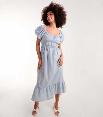 Blue Vanilla Pale Blue Puff Sleeve Midi Dress