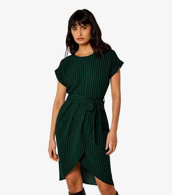 Apricot Green Geometric Print Belted Wrap Mini Dress