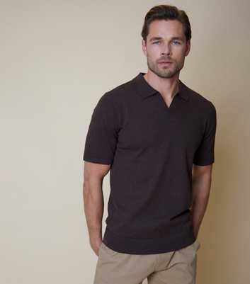 Threadbare Dark Brown Knit Polo Shirt