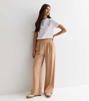 Stone Elasticated Tailored Wide Leg Trousers