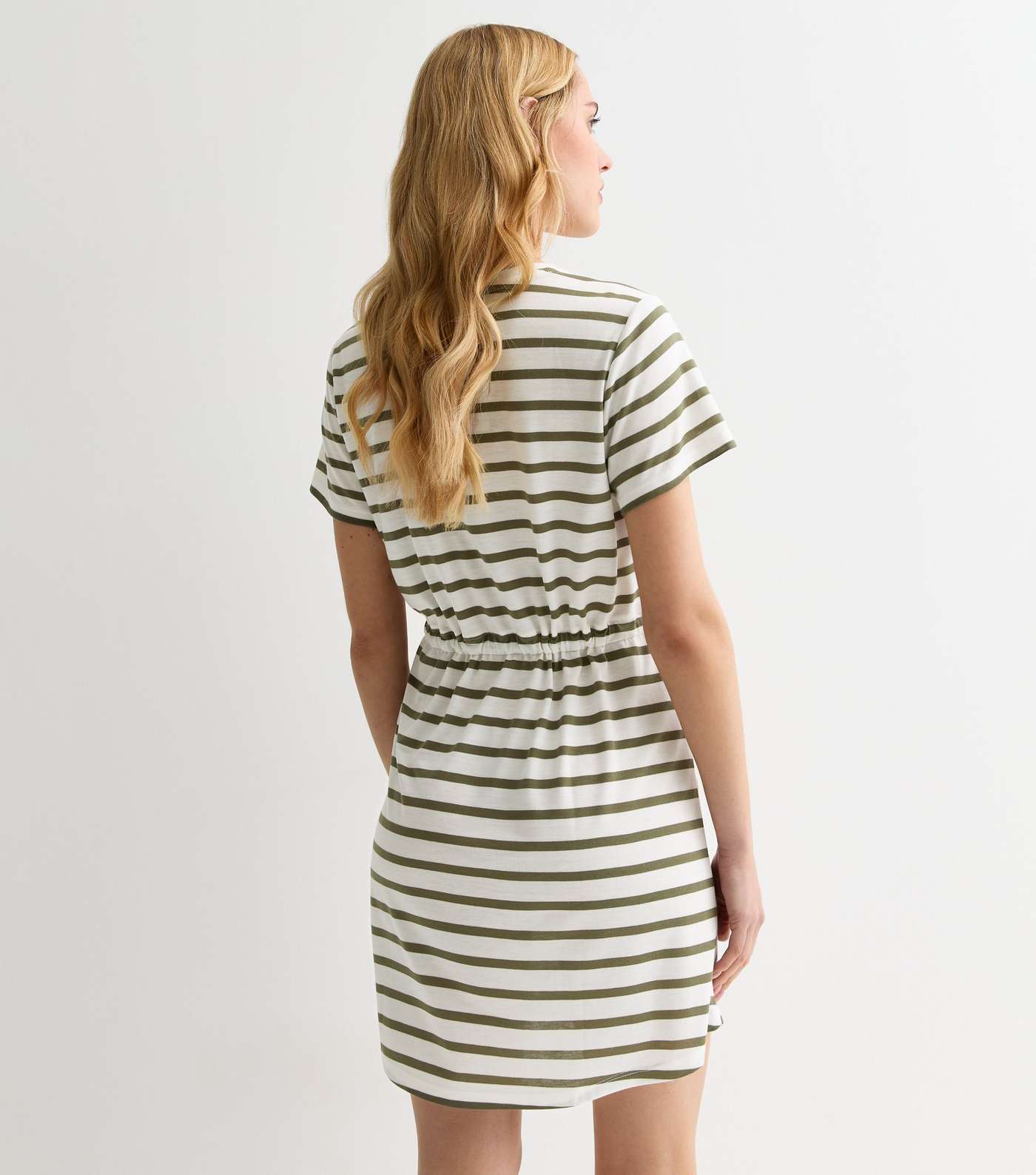 Green Jersey Stripe Drawstring Mini Dress Image 4