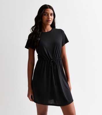 Black Jersey Drawstring Mini Dress