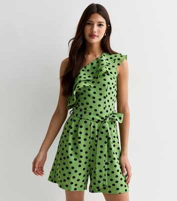 Gini London Green Spot One Shoulder Playsuit