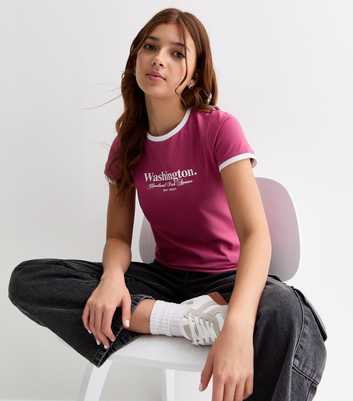 Girls Mid Pink Washington Print Ringer T-Shirt