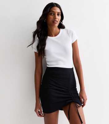 Black Ruched Ribbed Mini Skirt