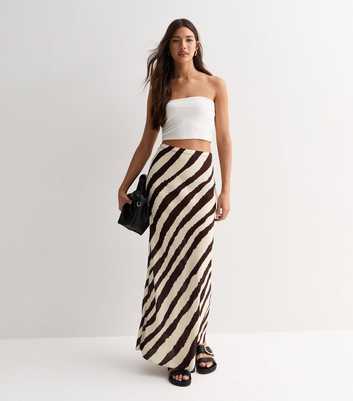 Brown Diagonal Stripe Bias Cut Maxi Skirt
