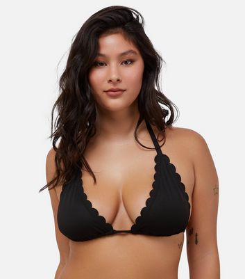 Peek Beau Black Scallop Triangle Bikini Top New Look