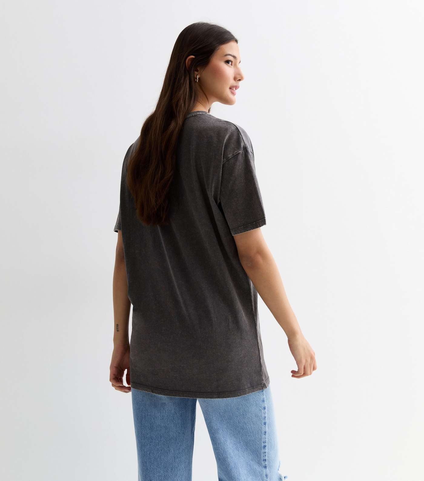 Dark Grey Acid Wash Cotton Nirvana Logo Oversized T-Shirt Image 4