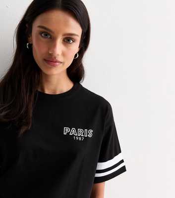 Black Paris Motif Boxy Cotton T-Shirt 