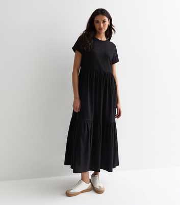 Tall Black Cotton Midi Smock Dress