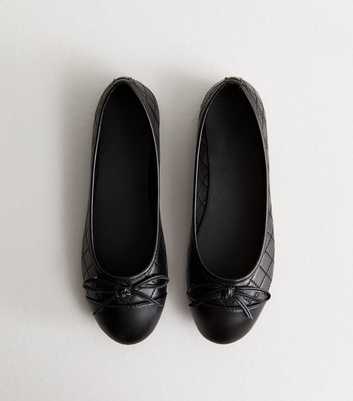 Truffle Black Leather-Look Quilted Ballerina Pumps