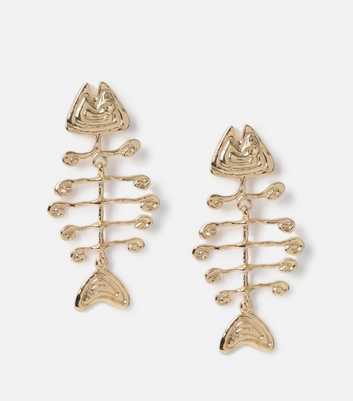 Freedom Gold Fish Skeleton Drop Earrings