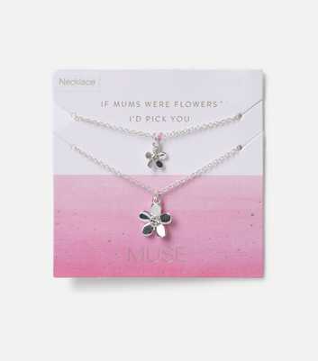 Muse 2 Pack Silver Flower Mum & Me Necklaces