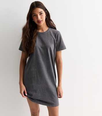 Grey Acid Wash T-Shirt Mini Dress