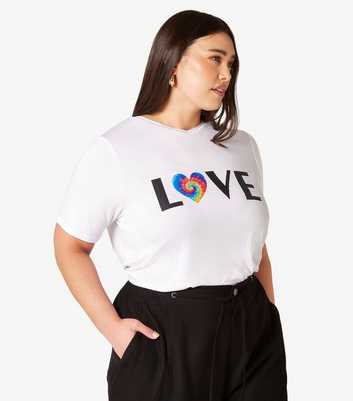 Apricot Curves White Love Logo V Neck T-Shirt