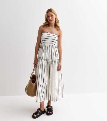 Gini London White Stripe Cotton Bandeau Midi Dress