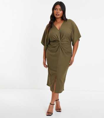 QUIZ Curves Olive Textured Midi Dress