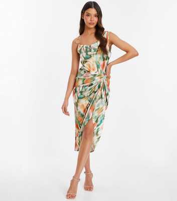 QUIZ Green Floral Ruched Midi Dress