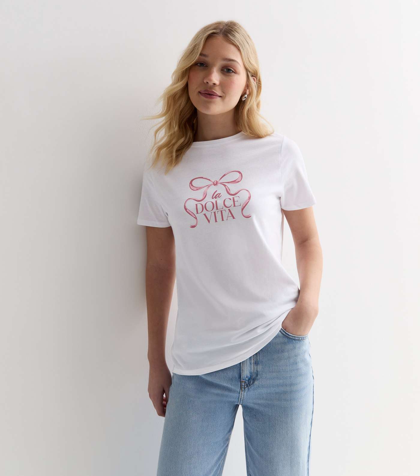 White La Dolce Vita Bow Print Cotton T-Shirt Image 3